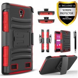ZTE Zmax 2 Case, Dual Layers [Combo Holster] Case And Built-In Kickstand Bundled with [Premium Screen Protector] Hybird Shockproof And Circlemalls Stylus Pen (Red)